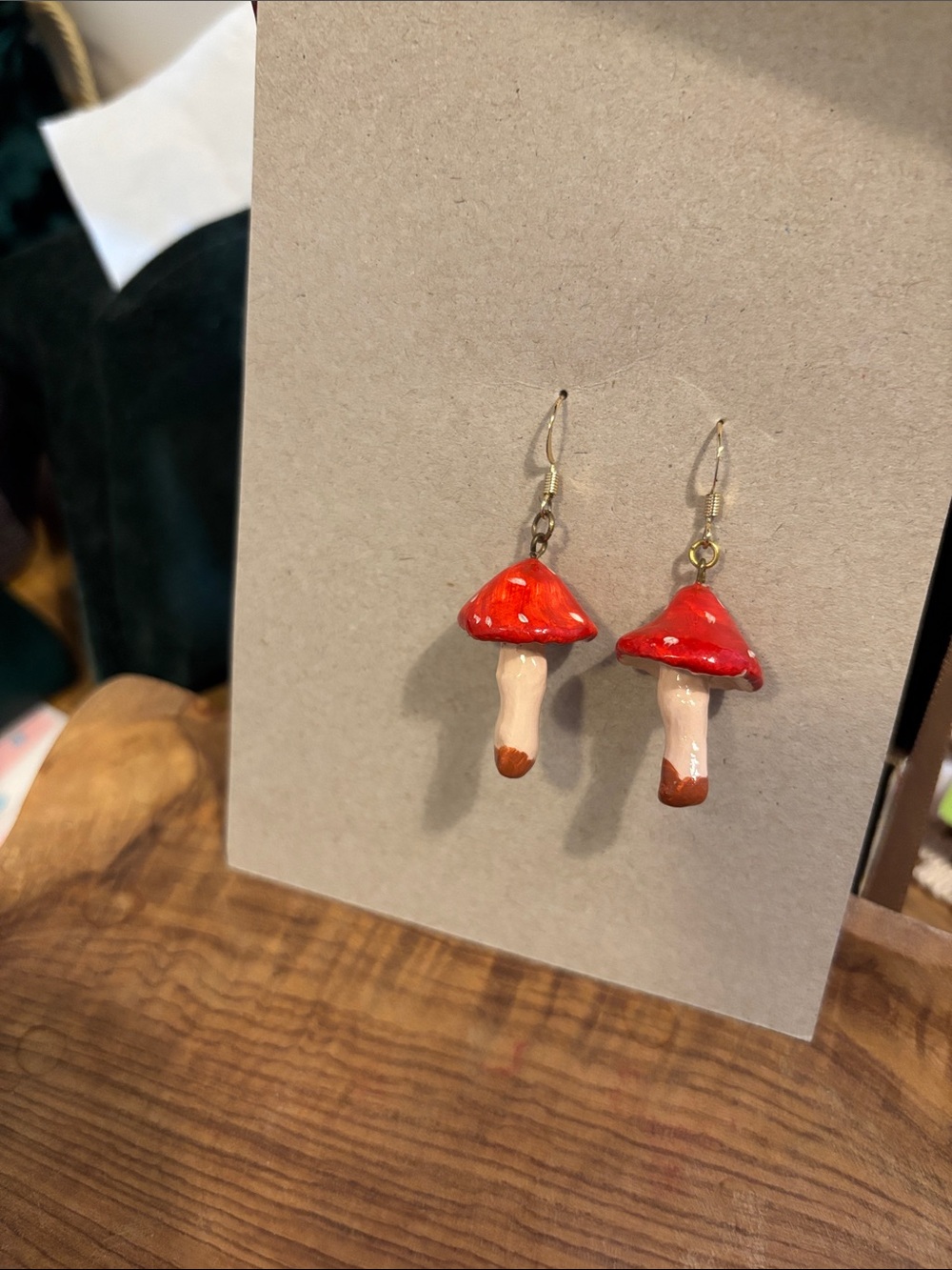 🍄 Handmade Red Mushroom Dangle Earrings ❤️